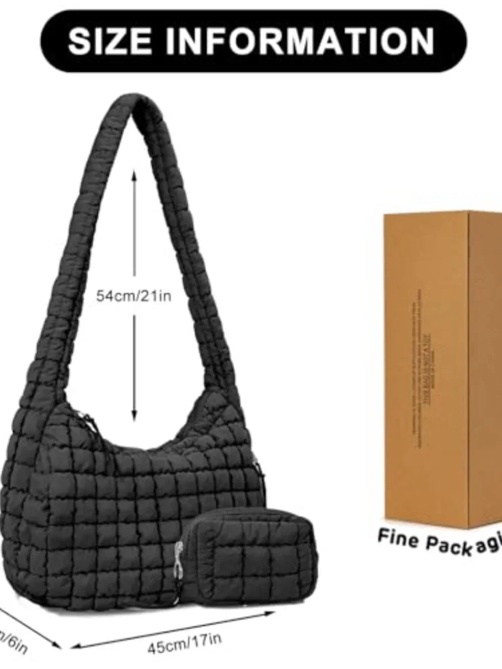 Large Quilted Puffy Lightweight Nylon Tote Bag with Crossbody Strap and Makeup